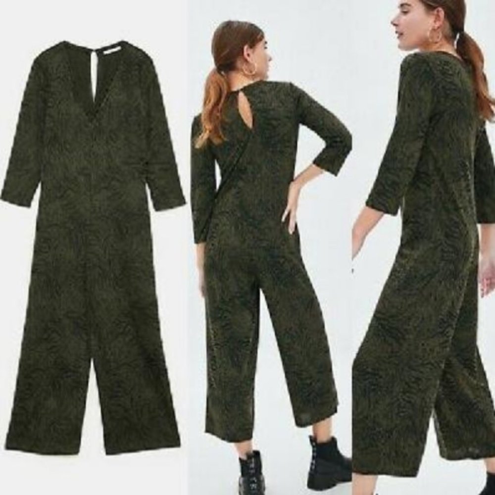 NWT ZARA green textured weave jumpsuit